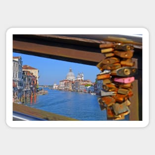 Love locks on Ponte dell'Accademia bridge, Venice, Italy Sticker